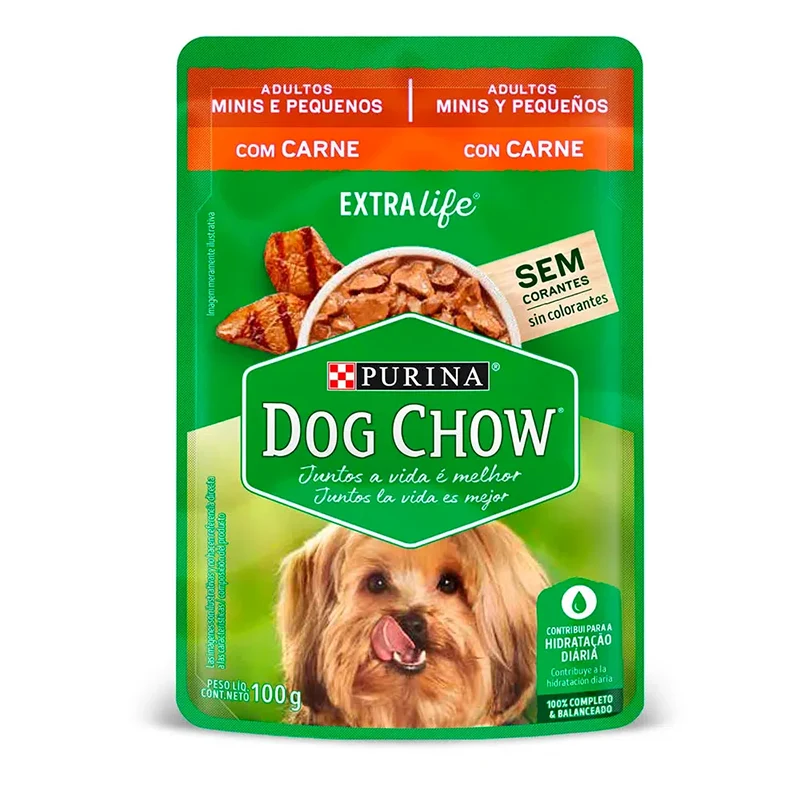 Comida para Perros DOG CHOW Adulto Minis y Pequeños con Carne Pouch 100 gr Dog Chow alimento húmedo carne, adultos pequeños y minis x 100 gr. - Imagen 1